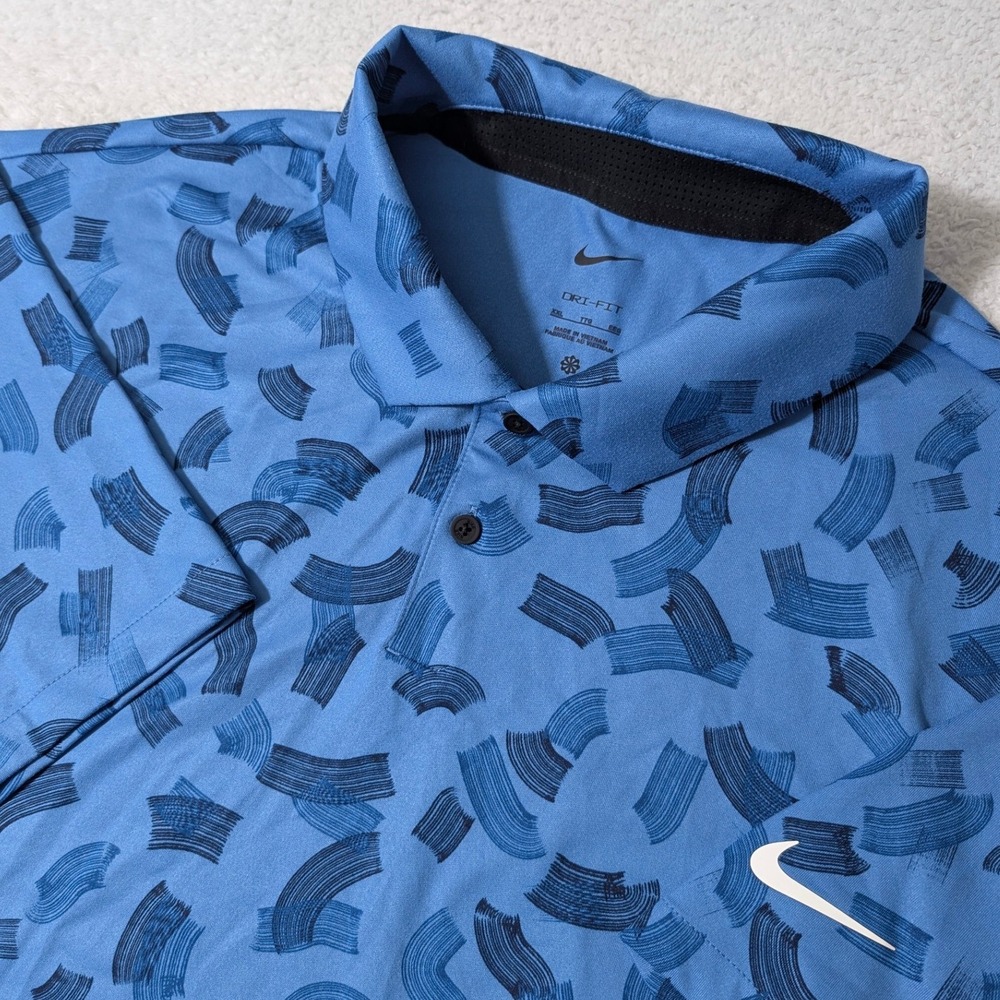 Nike Polo Shirt Mens XXL Blue Abstract Print Stretch FD5739-402